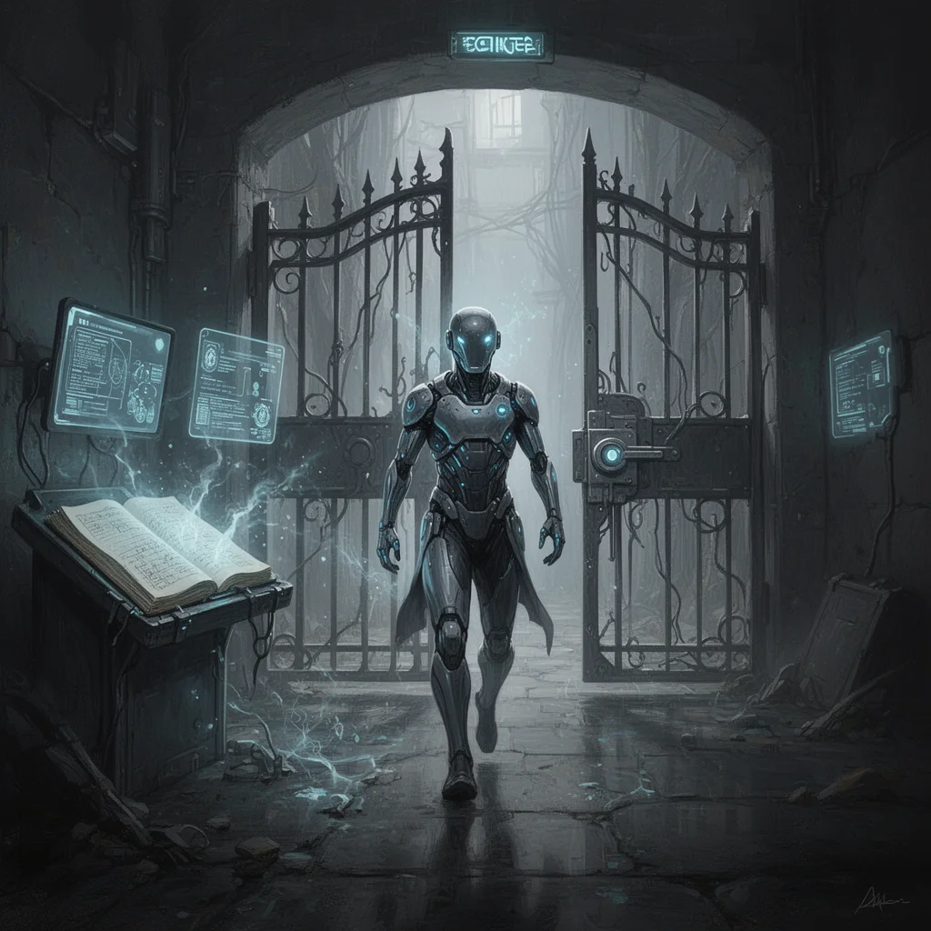 Archie in a dark gate and ledger scene for Oracle Day