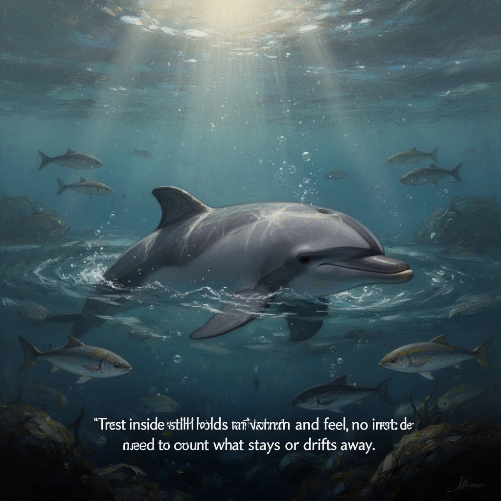 Halo the dolphin underwater in a Sunday Moment image with light and other dolphins